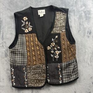 VTG 90s Tantrums Vest Patch Print Corduroy Button Up Patchwork Womens L Fall